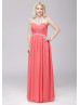 Coral Chiffon Beaded Prom Dress For Mother Of The Bride